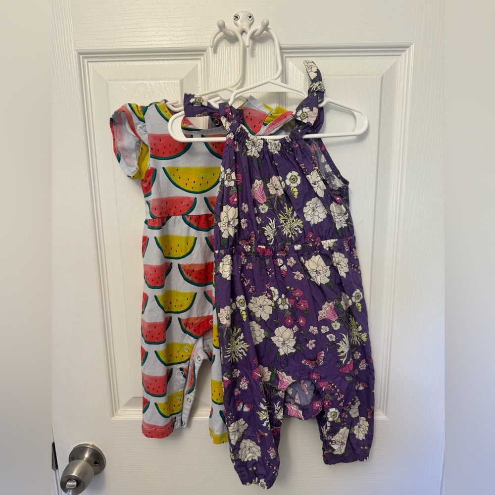 Bundle of [2] Tea Collection Rompers. Size 6-9 months.